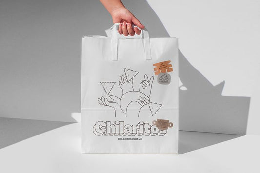 Personalised Flat Handle White Kraft Takeaway Bags With Logo Wholesale - Packett